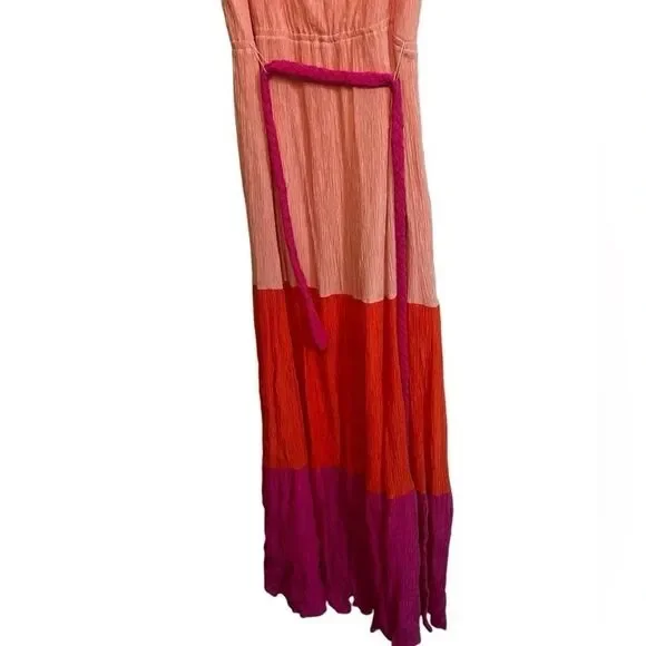 Flying Tomato Women medium Maxi Dress
Color Blocked pink red tall v-neck tie - Picture 6 of 11